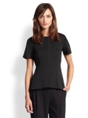 Theory Black Short-Sleeve Silk Pinstripe Top